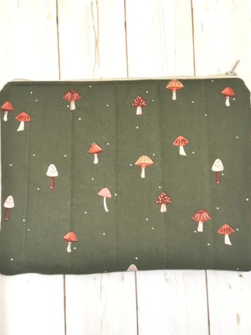 Handmade Quilted Mushroom Pouch, Cottagecore Cosmetic Bag, Woodland Travel Organ